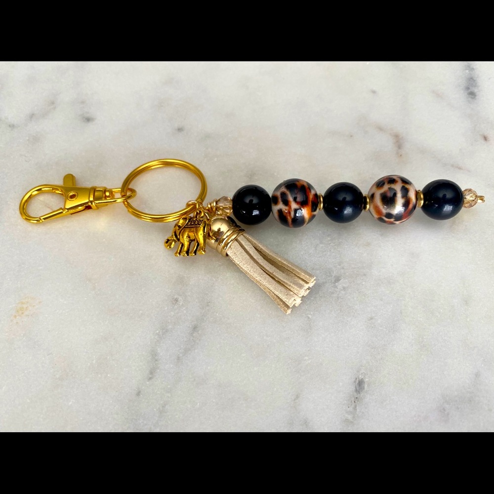 Keychain - Safari Print with Elephant Charm